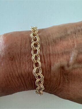 Artisan 14k Gold 5mm Twisted Rope Link Charm Carabiner Handmade Bracelet NEW